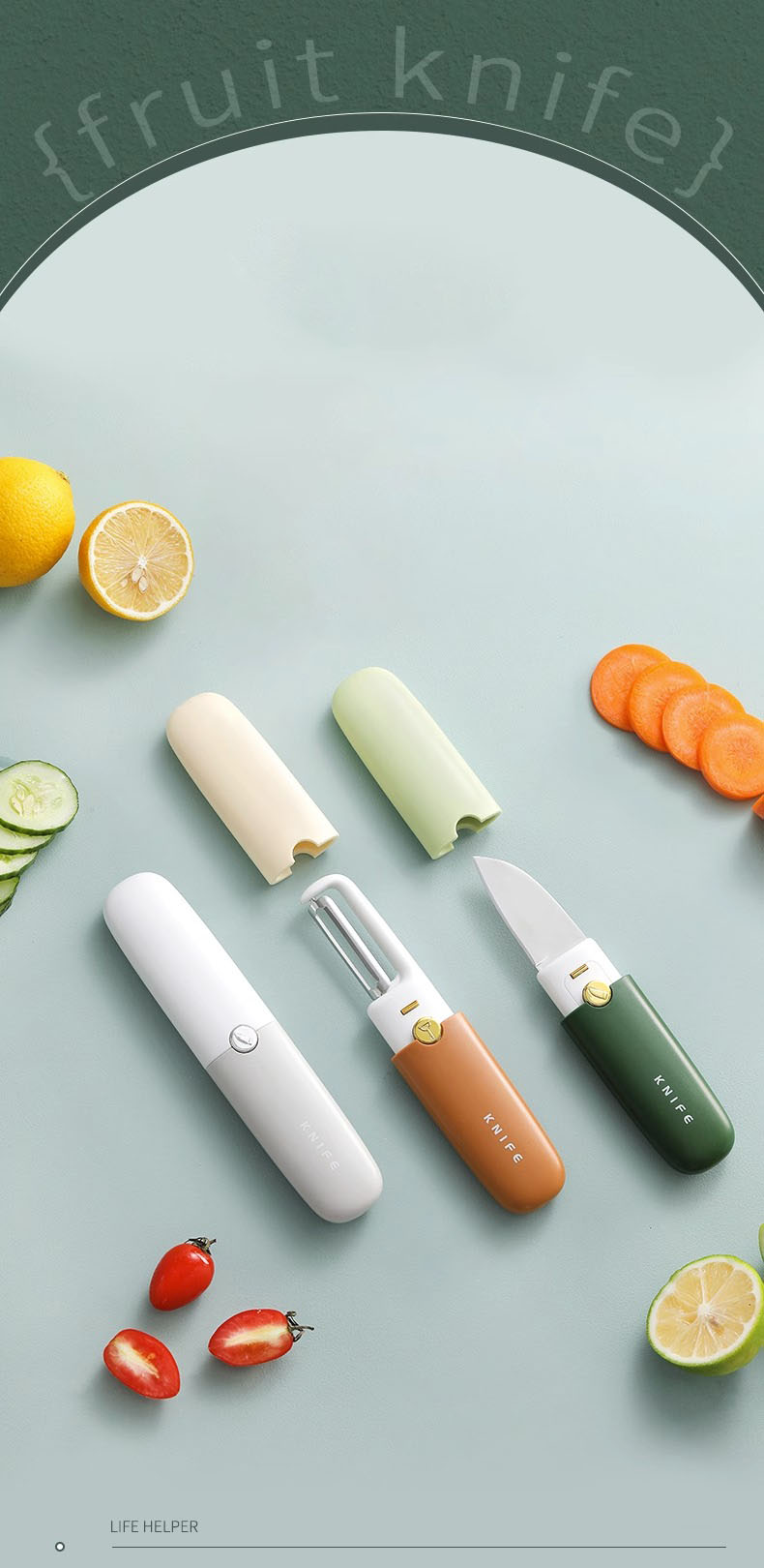 New Design High Quality Plastic Metal 77g Fruit Knife Kitchen Knives 2 In 1 Knife And Peeler