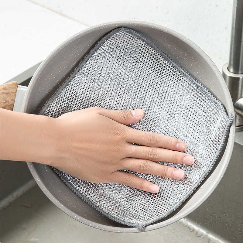 Silver Wire Dishwashing Rags Kitchen Magic Scouring Pads Household Supplies Silver Wire Cleaning Cloths