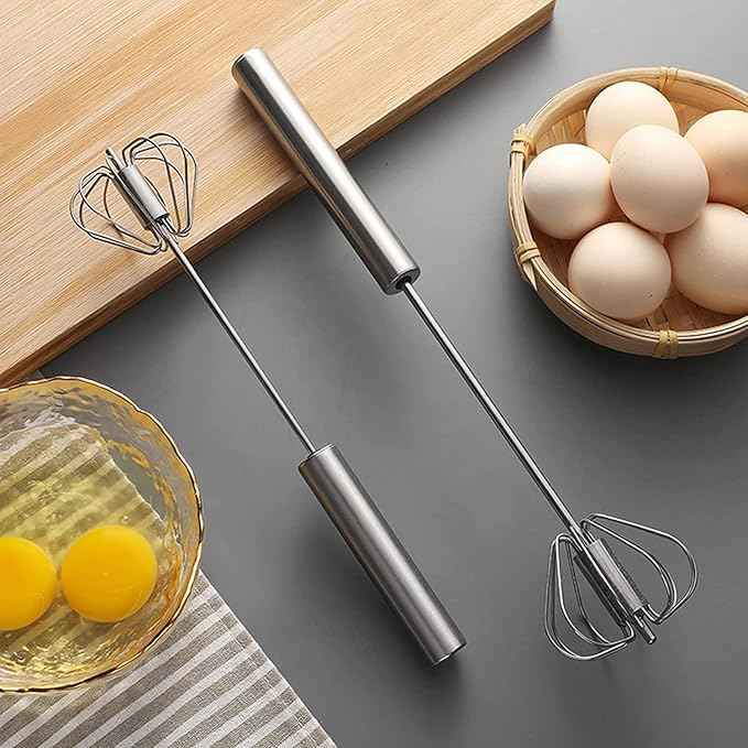 Semi-automatic Egg Beater 304 Stainless Steel Whisk Manual Hand Mixer Self Turning Stirrer Kitchen Accessories Egg Tools