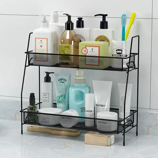 New Iron Kitchen Storage Rack Cosmetic Makeup Basket Metal Spice Seasoning Holder Assembly Desktop Bathroom Shelf Storage Basket - Image 5