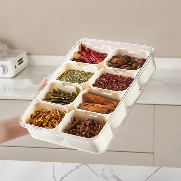 Seasoning Storage Box, Spice Storage Box, Integrated 4, and 8 Grid Storage Sealed Tank, Moisture-Proof Salt Tank, Kitchen Supplies - Image 3