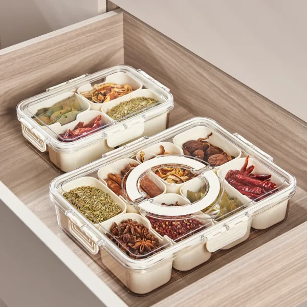 Seasoning Storage Box, Spice Storage Box, Integrated 4, and 8 Grid Storage Sealed Tank, Moisture-Proof Salt Tank, Kitchen Supplies