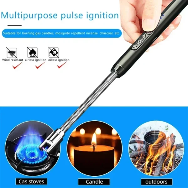 360° Electric Arc BBQ Lighter USB Windproof Flameless Plasma Ignition Long Kitchen Lighters Gas Lighter for Candle Gas Stove