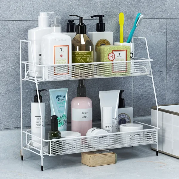 New Iron Kitchen Storage Rack Cosmetic Makeup Basket Metal Spice Seasoning Holder Assembly Desktop Bathroom Shelf Storage Basket - Image 4