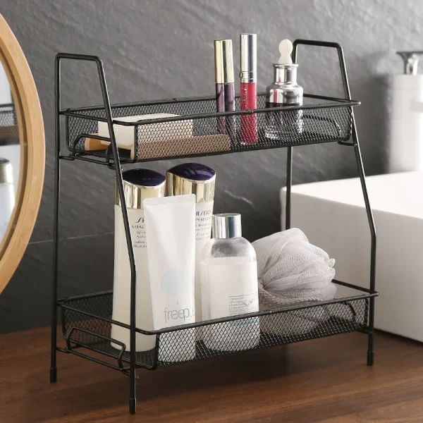 New Iron Kitchen Storage Rack Cosmetic Makeup Basket Metal Spice Seasoning Holder Assembly Desktop Bathroom Shelf Storage Basket